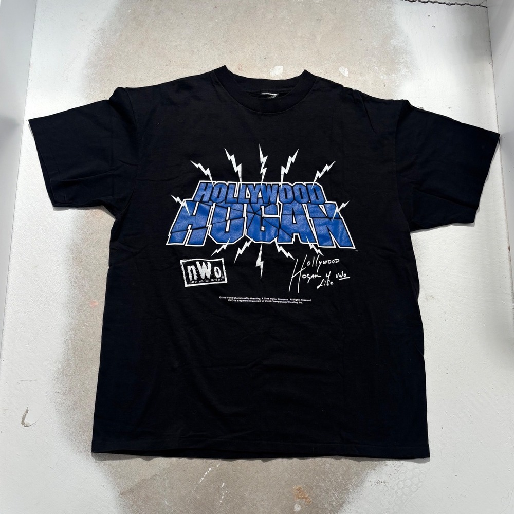 Vintage 1998 WCW Hollywood Hogan nWo 4 Life T-Shirt Mens XL Black Wrestling Tee